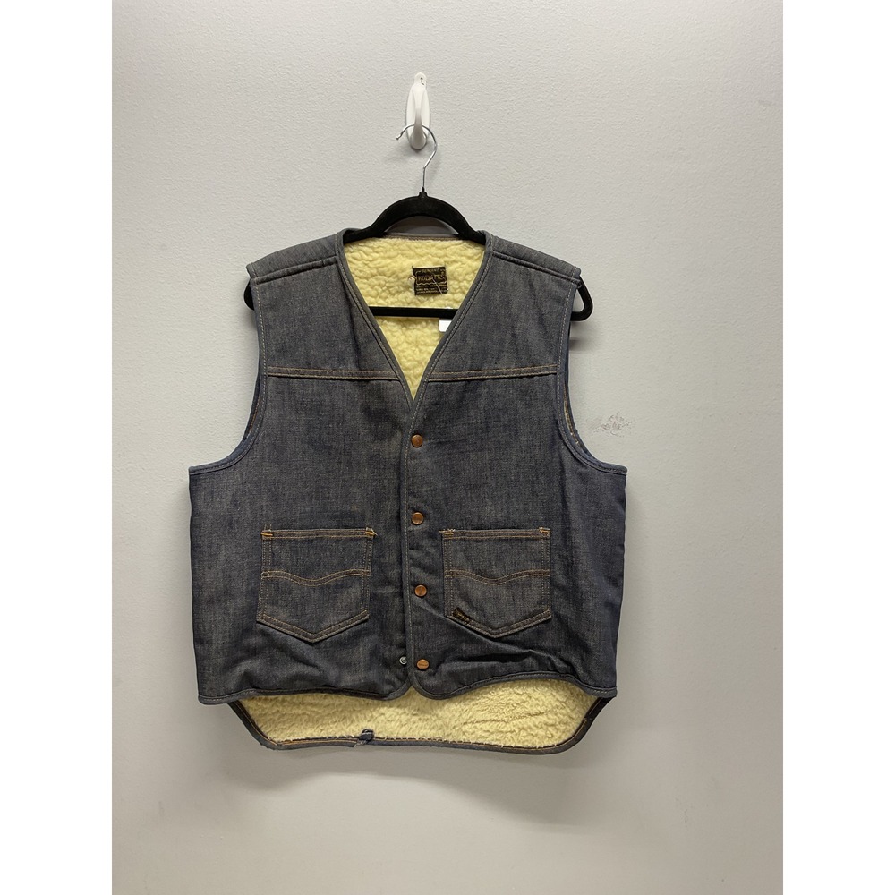 Vintage Sears Roebucks Denim Vest Shearling Lined Dark Wash Western Workwear L